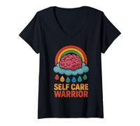 Womens Self Care Warrior Mental Health Advocacy V-Neck T-Shirt