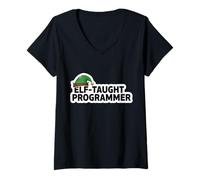 Womens Self Elf Tought Programmer Christmas Coder Funny Programming V-Neck T-Shirt