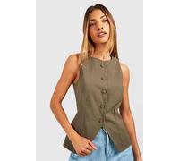 Womens Self Fabric Button Front Waistcoat Khaki 12