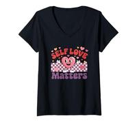 Womens Self Love Matters Motivational Heart Design V-Neck T-Shirt