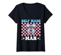Womens Self Made Man Transgender Trans Pride Flag LGBTQ V-Neck T-Shirt
