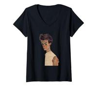 Women's Self-Portrait with Striped Shirt, by Egon Schiele (1910) V-Neck T-Shirt