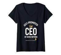 Womens Self-Promoted CEO Funny Lazy Unemployed Meme Novelty Tee V-Neck T-Shirt