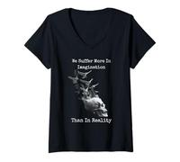 Women's Seneca Quote We Suffer More in Imagination Than Reality V-Neck T-Shirt
