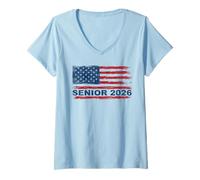 Womens senior 2026 American flag class of 26 senior girls boys V-Neck T-Shirt