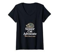 Women's Senior Cat Advocate Adopt Older Cats Silhouette V-Neck T-Shirt