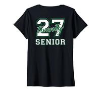 Women's Senior Class of 2027 Graduation White and Green on the Back V-Neck T-Shirt