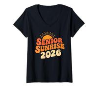 Womens Senior Sunrise 2026 Graduation My Last First Day Funny V-Neck T-Shirt