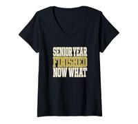Women's Senior Year Finished Now What Graduating High School Senior V-Neck T-Shirt