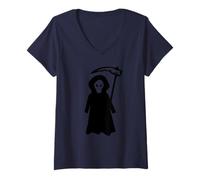 Womens Sensenmann in The Dark Robe with Sense - Halloween Design V-Neck T-Shirt