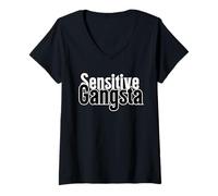 Womens Sensitive Gangsta Tough Guy with Feelings.Funny Urban Quote V-Neck T-Shirt