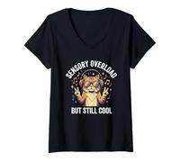 Women's Sensory Overload But Still Cool Funny Cat Autism ADHDNeurodi V-Neck T-Shirt