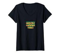 Women's Sensory Summer Vibes Solar Punk Eco Discovery V-Neck T-Shirt
