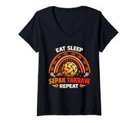 Women's Sepak Takraw Eat Sleep Repeat Rattan Ball Player V-Neck T-Shirt