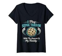 Women's Sepak Takraw Player Family Support Rattan Ball Kick V-Neck T-Shirt