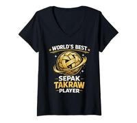 Women's Sepak Takraw Player Rattan Ball Heart Flames Southeast V-Neck T-Shirt
