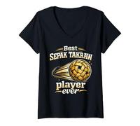 Women's Sepak Takraw Player Rattan Ball Kick Volleyball Southeast V-Neck T-Shirt