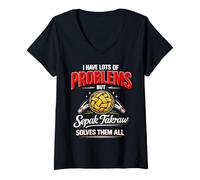 Women's Sepak Takraw Solves All My Problems Funny Rattan Ball Player V-Neck T-Shirt