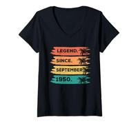 Womens September 1950 75th Birthday Decorations Vintage 75 Birthday V-Neck T-Shirt
