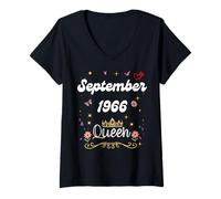 Womens September 1966 Queen Since September 1966 Birthday Girl V-Neck T-Shirt