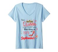 Women's September 1973 Birthday This Queen was Born in September V-Neck T-Shirt