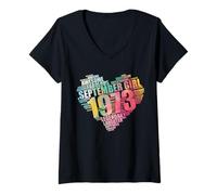 Womens September Girl 1973 Awesome Fabulous 52 Heart 52nd Birthday V-Neck T-Shirt