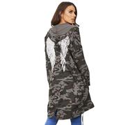 Womens Sequin Angel Wings Hooded Cardigan Long Sleeve Back Printed Hoodie Cardigan Top Adjustable Hem with Drawstring Hoody Camo Print