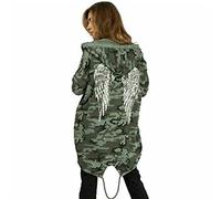 Womens Sequin angel Wings Plus Size Cardigans, Ladies Baggy Oversized Hoodie, Two Side Pockets Turn Up Sleeves Open Front Hooded Jacket Coat Winter Sweatshirt Top (Army Print, XL)