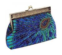 Women's Sequin Beaded Evening Bag Retro Peacock Clutch Bridal Purse Vintage Sparkly Handbag for Party Wedding Cocktail, Green, One Size