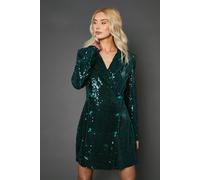 Womens Sequin Blazer Dress Green 12