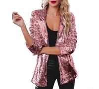 Women's Sequin Blazer Jacket, Long Sleeve Sequins Blazer For Women Glitter Party Jacket For Fall Winter Rave Night Out And Social Occasions(XXL Rose Red)
