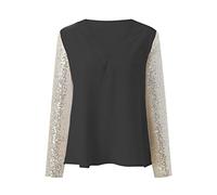 Women's Sequin Blouses Long Sleeve V Neck T-Shirt Fashion Sparkly Party Tops Casual Loose T-Shirts Comfy Elegant Going Out Clothes Night Club Outfit (Black,M)