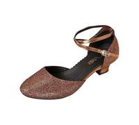 Women's Sequin Dance Shoes with Cross Band and Buckle Latin Salsa Sandals with Soft Sole Glitter Event Look Dance Suitable Party Shoe Radiant Event Shoe, Style J02 Brown, 5.5 UK
