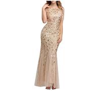 Women's Sequin Dress Cocktail Dress Sparkly Dresses for Women UK Chiffon Evening Party Dress Short Sleeves Floral Mesh Prom Dress Floor-Length Round Neck Elegant Fash Tail Maxi Dress Ball Gown Gold