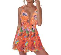 Women's Sequin Dress Sexy Sparkly Floral Summer Backless Deep V Low-Cut Shiny Strap Mini Dress for Birthday Party Cocktail Clubwear (01-Orange, S)
