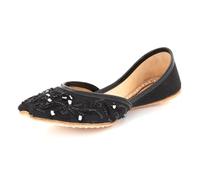 Womens Sequin Embellished Punjabi Khussa Flats Handmade Ethnic Mojari Slip-On Decorative Mirror Work Traditional Bridal Wedding Party Festive Black Shoes 4