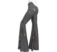 Womens Sequin Flare Pant Sparkly High Waisted Leg Bell Bottom Glitter Trousers Night Out Clubwear-X-Large