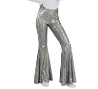 Women's Sequin Flare Pants 70s Disco Sparkly High Waisted Leg Bell Bottom Glitter Trousers Night Out Clubwear Hot Stamping Shiny Pants Metallic Bell Bottom Trousers Gray