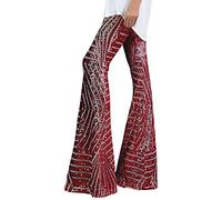 Womens Sequin Flared Trousers Elasticated High Waist Wide Leg Trousers Skiny Glitter Bootcut Pants Sparkly Bootleg Pant Elegant Palazzo Trouser Lounge Pants for Party Dance Festival Costumes