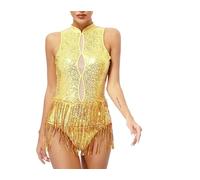 Women's Sequin Fringed Tassel Slim Fit Round Neck Sleeveless Pull On Latin Rumba Samba Competition Dance Dress