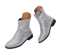 Women's Sequin Glitter Ankle Boots Sparkly Block Heel Ankle Booties Low Block Heel Comfortable Dress Boots with Side Zip Rhinestone Embroidery Casual Party Dress Shoes with Side Zipper
