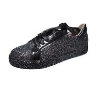 Women's Sequin Glitter Trainers Lace Up Fashion Flat Shoes Glitter Trainers Women Outdoor Walking Shoes Casual Shoes Bling Shiny Dressy Tennis Wedding Bridal Shoes, black A, 8 UK