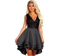 Women's Sequin Glitter V Neck Mini Sleeveless Swing Vintage 1950s Cocktail Dress-Black-L