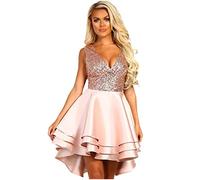 Women's Sequin Glitter V Neck Mini Sleeveless Swing Vintage 1950s Cocktail Dress-Pink-XL
