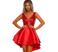 Women's Sequin Glitter V Neck Mini Sleeveless Swing Vintage 1950s Cocktail Dress-Red-S