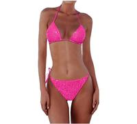 Women's Sequin Halter Bikini Sets Fashion 2 Piece Bathing Suit Micro Triangle Glitter Sparkly Bikini Swimsuit Low Waist String Thong Swimwear Swimsuit S-L (M)