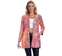 Women's Sequin Jacket Long Sleeve Open Front Blazer Sparkly Party Cardigan Silver+Orange+Rose Red,M, Silver+orange+rose Red, Medium