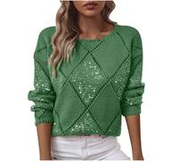 Womens Sequin Jumpers Sparkly Knit Sweaters Long Sleeve Loose Sweater Crochet Glitter Sequin Top Solid Color Pullover Sweatshirt Elegant Tunic Long Sleeve Tops Fashion Clothes Ladies UK Size 8-16