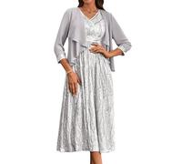 Women's Sequin Maxi Dress Elegant Mother of The Bride Dresses for Wedding Glitter Formal Party Cocktail Evening Grown Dress Silver GraySize 8