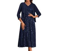 Women's Sequin Maxi Dress Elegant Mother of The Bride Dresses for Wedding Glitter Formal Party Cocktail Evening Grown Dress Dark Blue Size 8